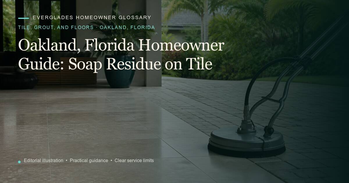 Editorial illustration for Soap Residue on Tile, part of the tile, grout, and floors glossary for homeowners in Oakland, Florida.