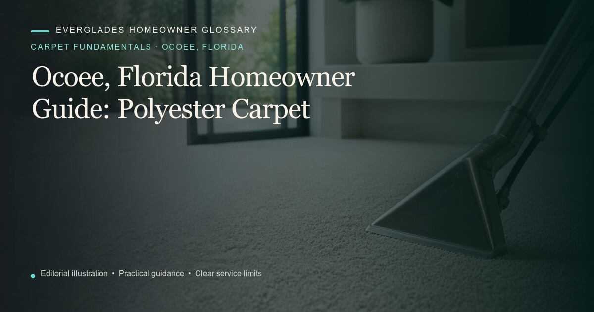 Editorial illustration for Polyester Carpet, part of the carpet fundamentals glossary for homeowners in Ocoee, Florida.