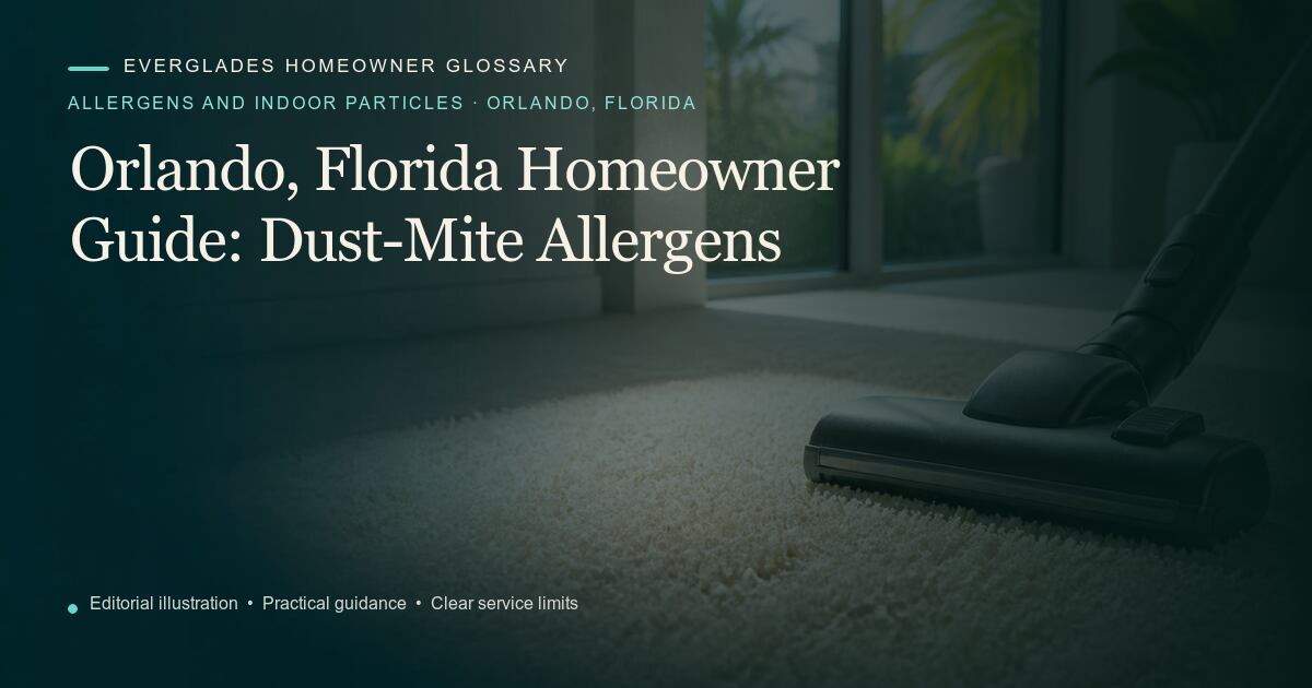 Editorial illustration for Dust-Mite Allergens, part of the allergens and indoor particles glossary for homeowners in Orlando, Florida.