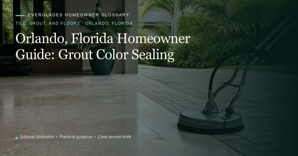 Editorial illustration for Grout Color Sealing, part of the tile, grout, and floors glossary for homeowners in Orlando, Florida.