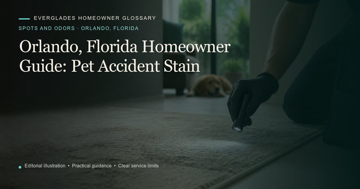 Editorial illustration for Pet Accident Stain, part of the spots and odors glossary for homeowners in Orlando, Florida.