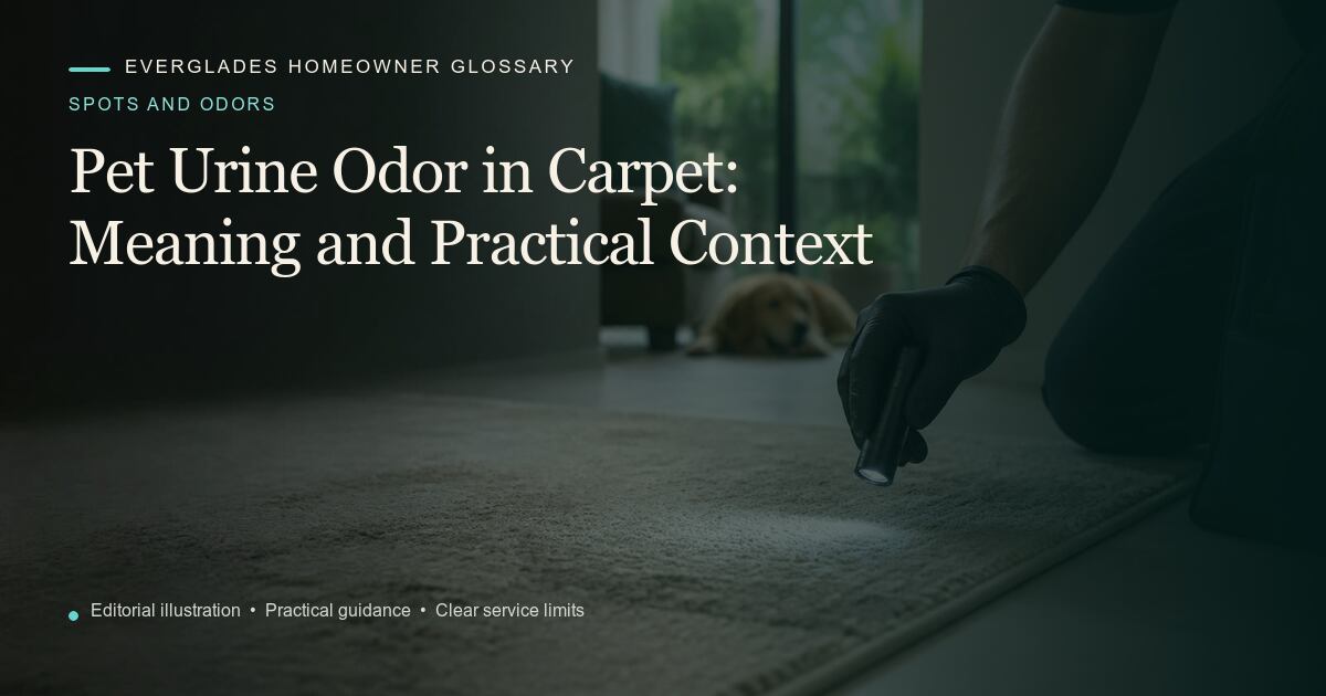 Editorial illustration for Pet Urine Odor in Carpet, part of the spots and odors glossary.
