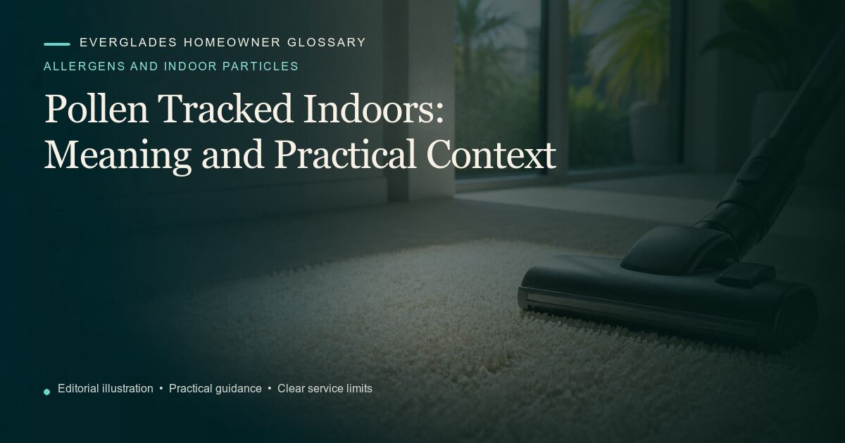 Editorial illustration for Pollen Tracked Indoors, part of the allergens and indoor particles glossary.