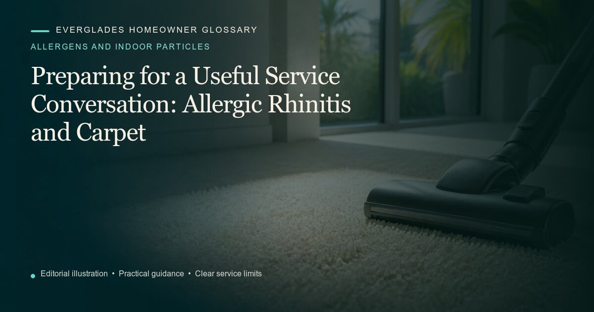 Editorial illustration for Allergic Rhinitis and Carpet, part of the allergens and indoor particles glossary.
