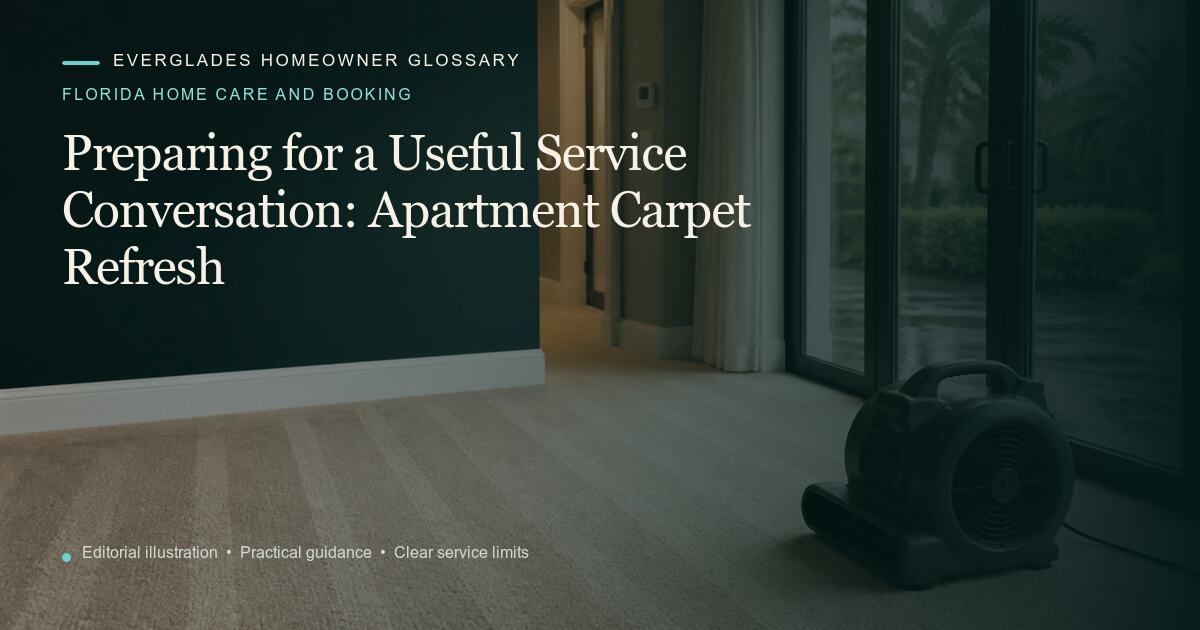 Editorial illustration for Apartment Carpet Refresh, part of the florida home care and booking glossary.