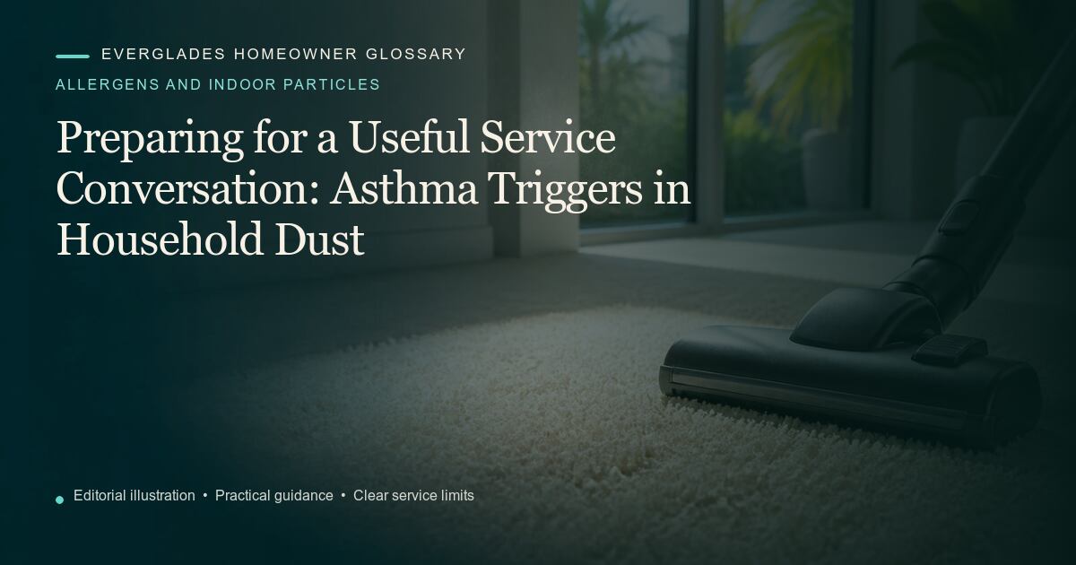 Editorial illustration for Asthma Triggers in Household Dust, part of the allergens and indoor particles glossary.