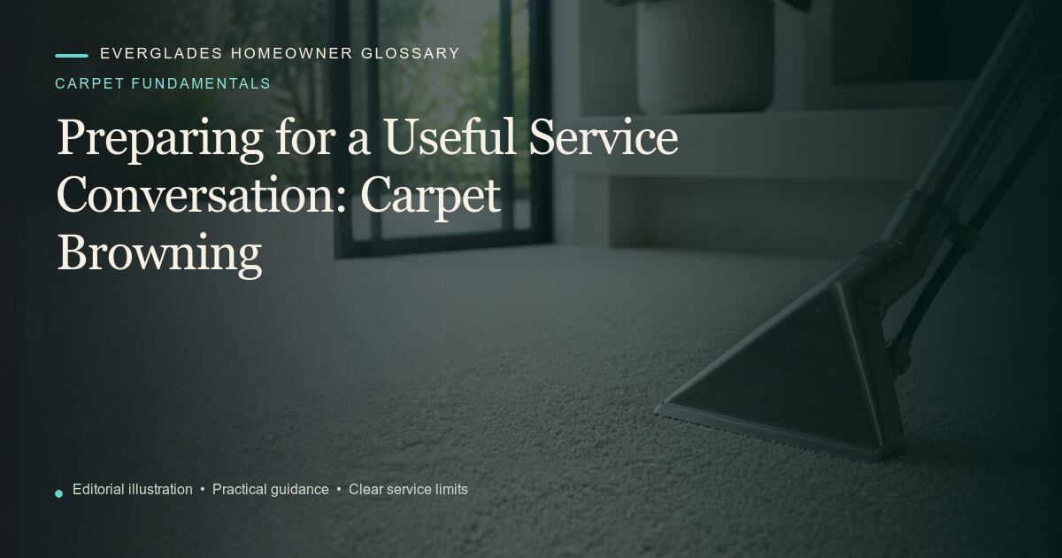 Editorial illustration for Carpet Browning, part of the carpet fundamentals glossary.