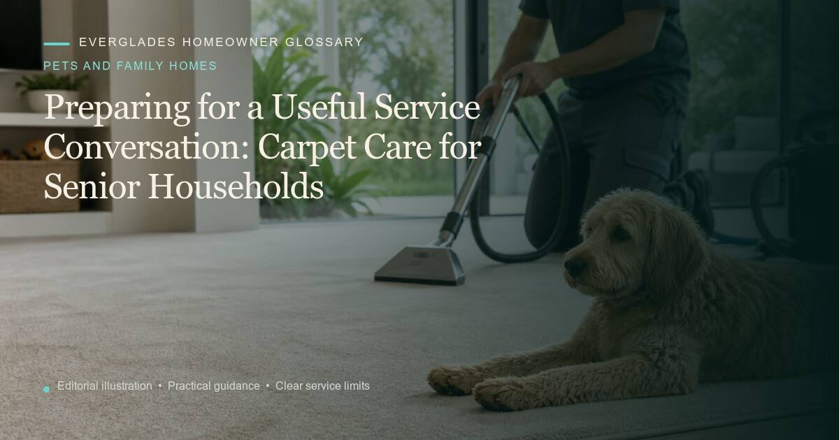 Editorial illustration for Carpet Care for Senior Households, part of the pets and family homes glossary.