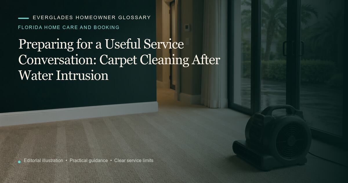 Editorial illustration for Carpet Cleaning After Water Intrusion, part of the florida home care and booking glossary.