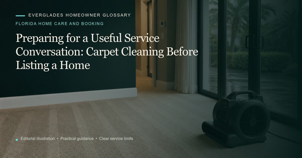 Editorial illustration for Carpet Cleaning Before Listing a Home, part of the florida home care and booking glossary.