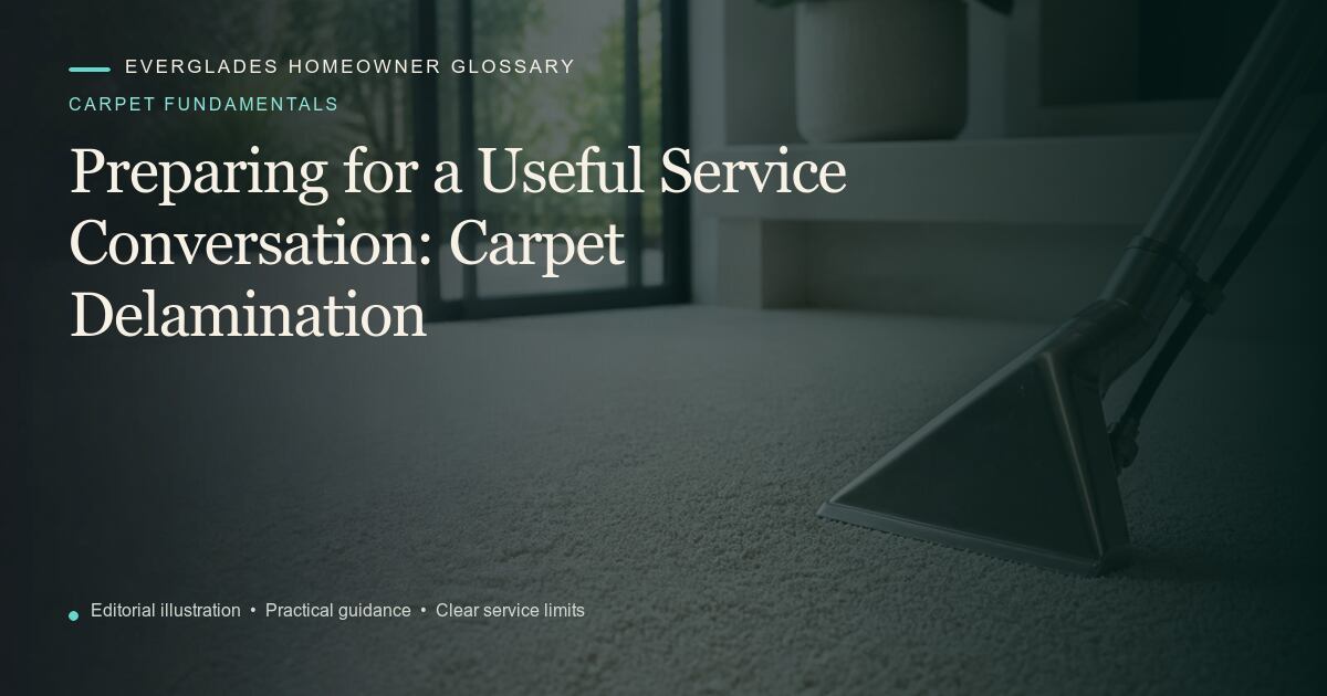 Editorial illustration for Carpet Delamination, part of the carpet fundamentals glossary.