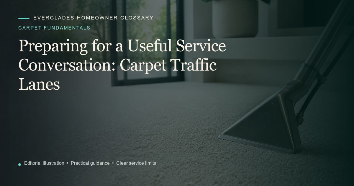 Editorial illustration for Carpet Traffic Lanes, part of the carpet fundamentals glossary.