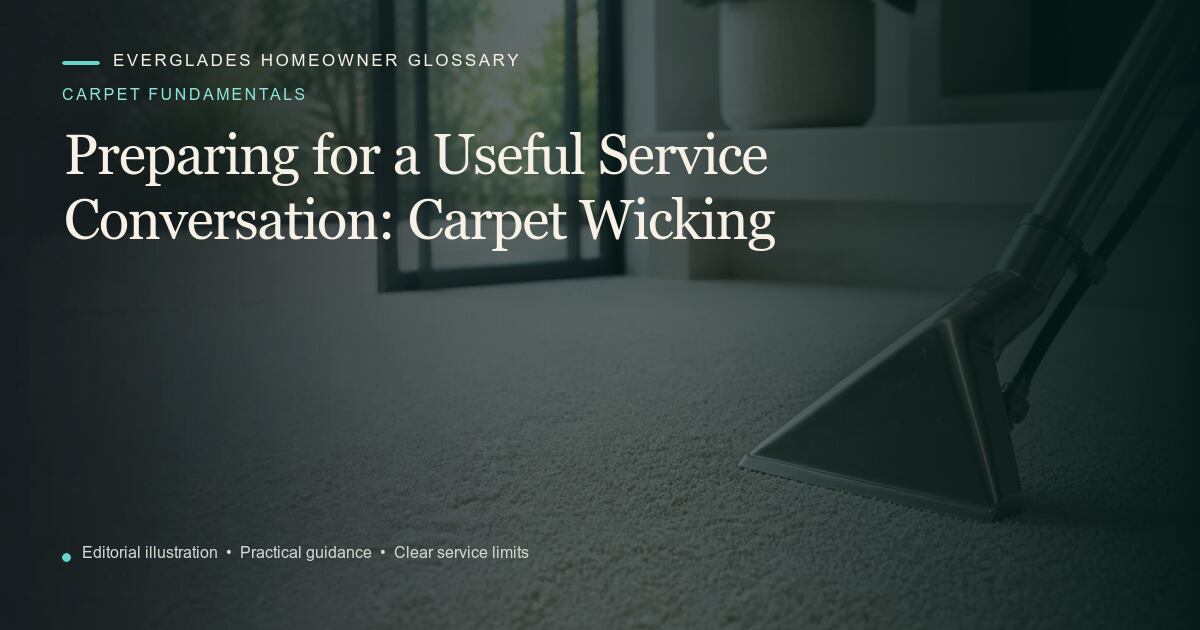 Editorial illustration for Carpet Wicking, part of the carpet fundamentals glossary.
