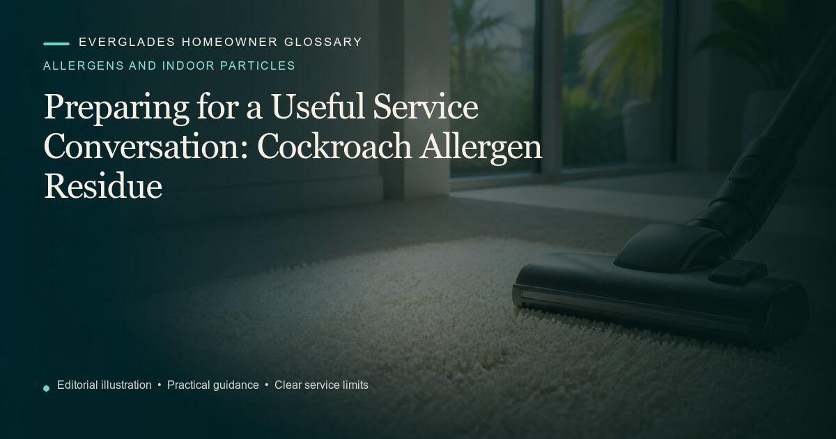 Editorial illustration for Cockroach Allergen Residue, part of the allergens and indoor particles glossary.