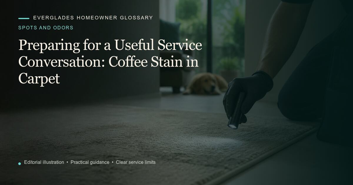 Editorial illustration for Coffee Stain in Carpet, part of the spots and odors glossary.