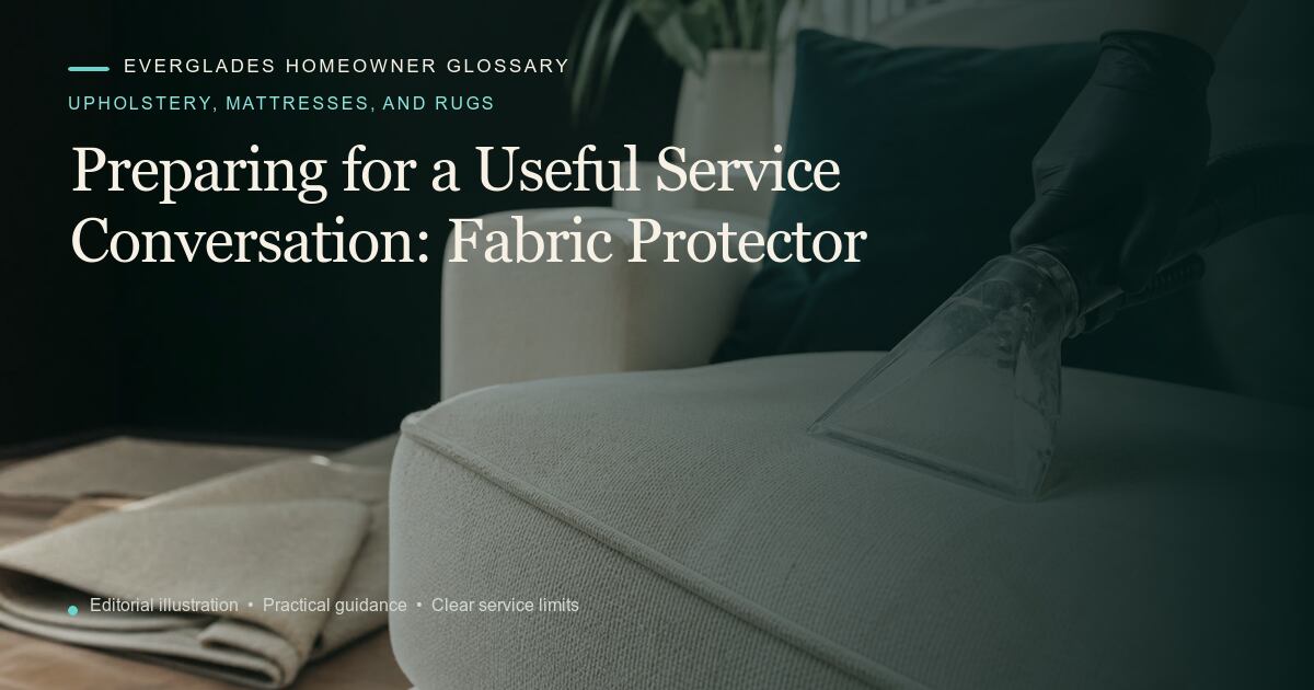 Editorial illustration for Fabric Protector, part of the upholstery, mattresses, and rugs glossary.