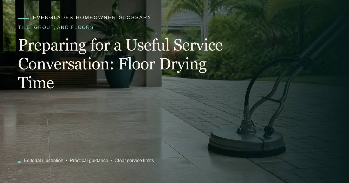 Editorial illustration for Floor Drying Time, part of the tile, grout, and floors glossary.