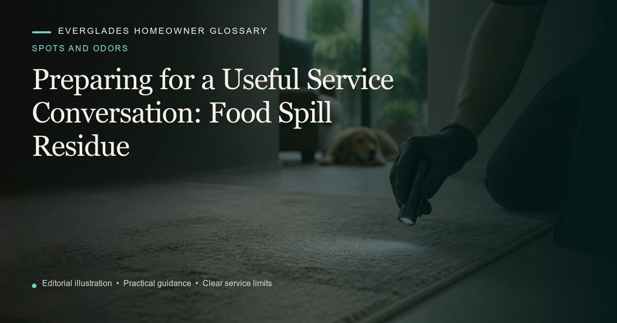 Editorial illustration for Food Spill Residue, part of the spots and odors glossary.