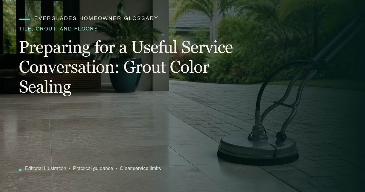 Editorial illustration for Grout Color Sealing, part of the tile, grout, and floors glossary.