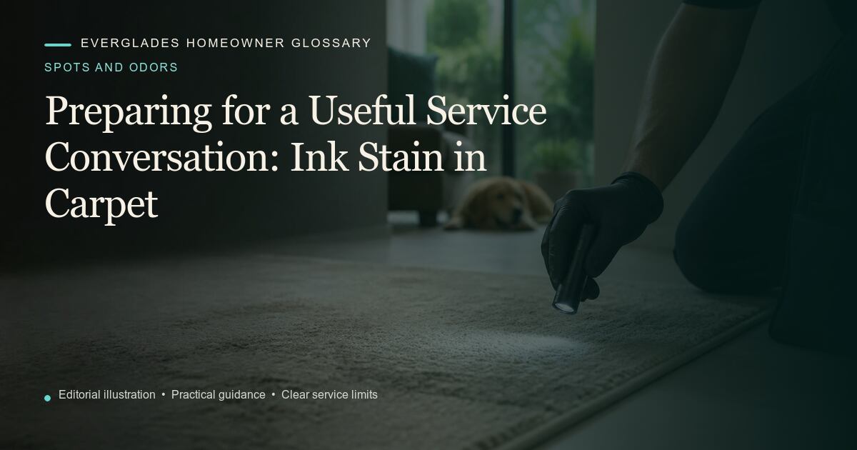 Editorial illustration for Ink Stain in Carpet, part of the spots and odors glossary.