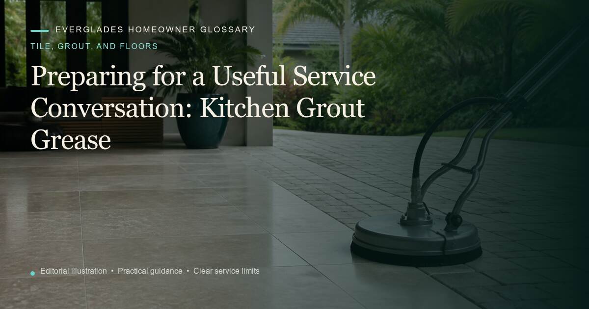 Editorial illustration for Kitchen Grout Grease, part of the tile, grout, and floors glossary.