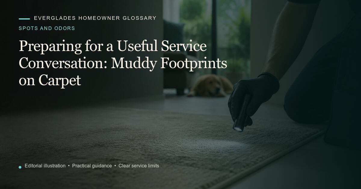 Editorial illustration for Muddy Footprints on Carpet, part of the spots and odors glossary.