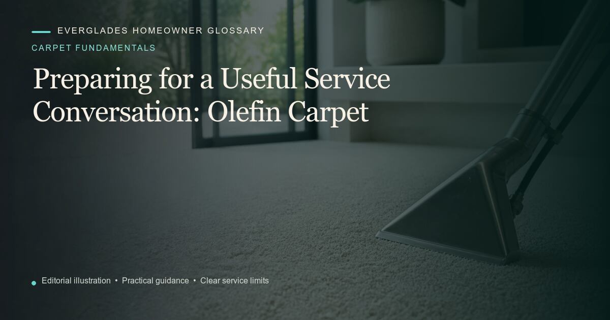 Editorial illustration for Olefin Carpet, part of the carpet fundamentals glossary.