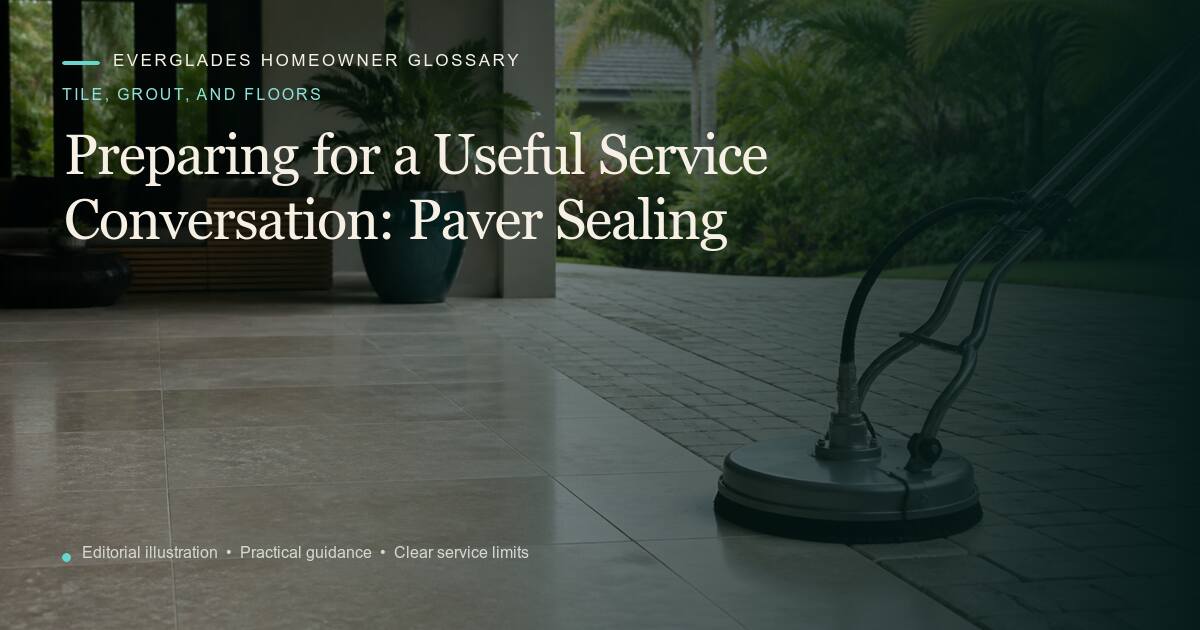 Editorial illustration for Paver Sealing, part of the tile, grout, and floors glossary.