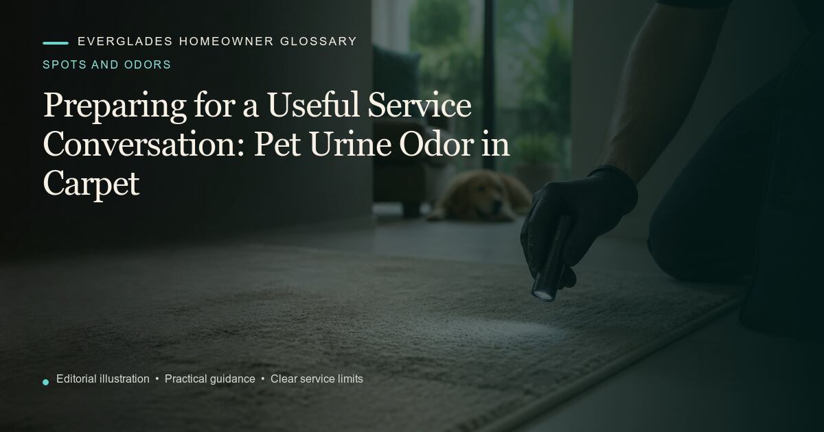 Editorial illustration for Pet Urine Odor in Carpet, part of the spots and odors glossary.