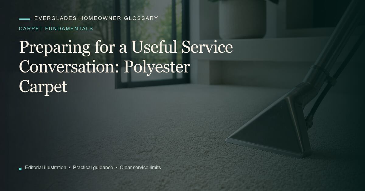 Editorial illustration for Polyester Carpet, part of the carpet fundamentals glossary.
