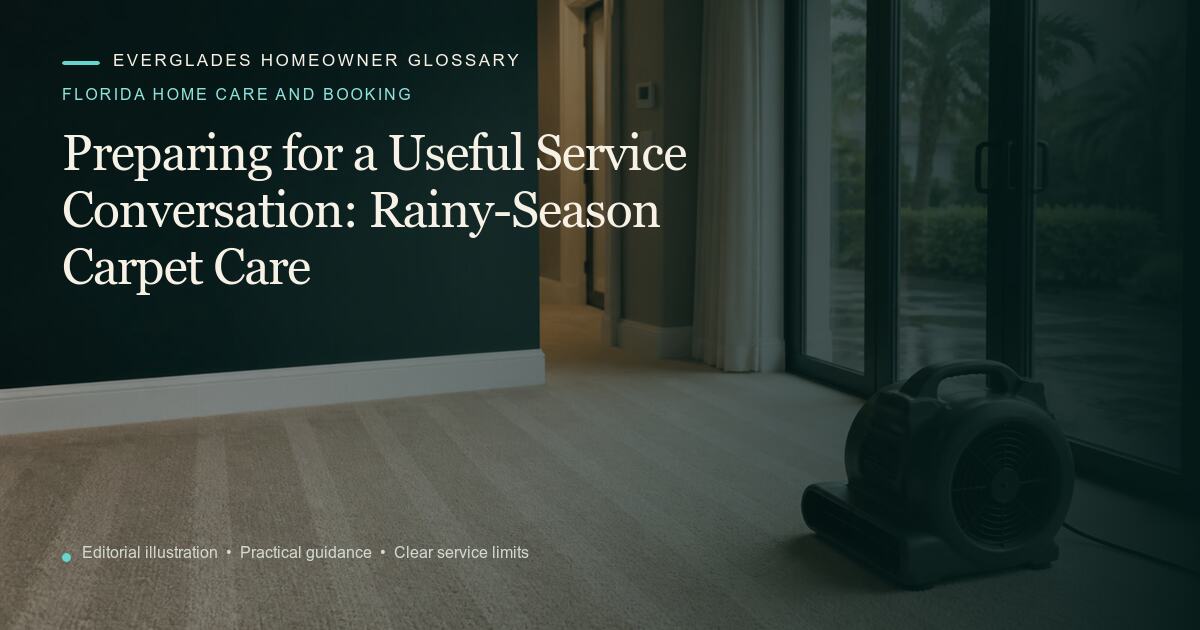 Editorial illustration for Rainy-Season Carpet Care, part of the florida home care and booking glossary.