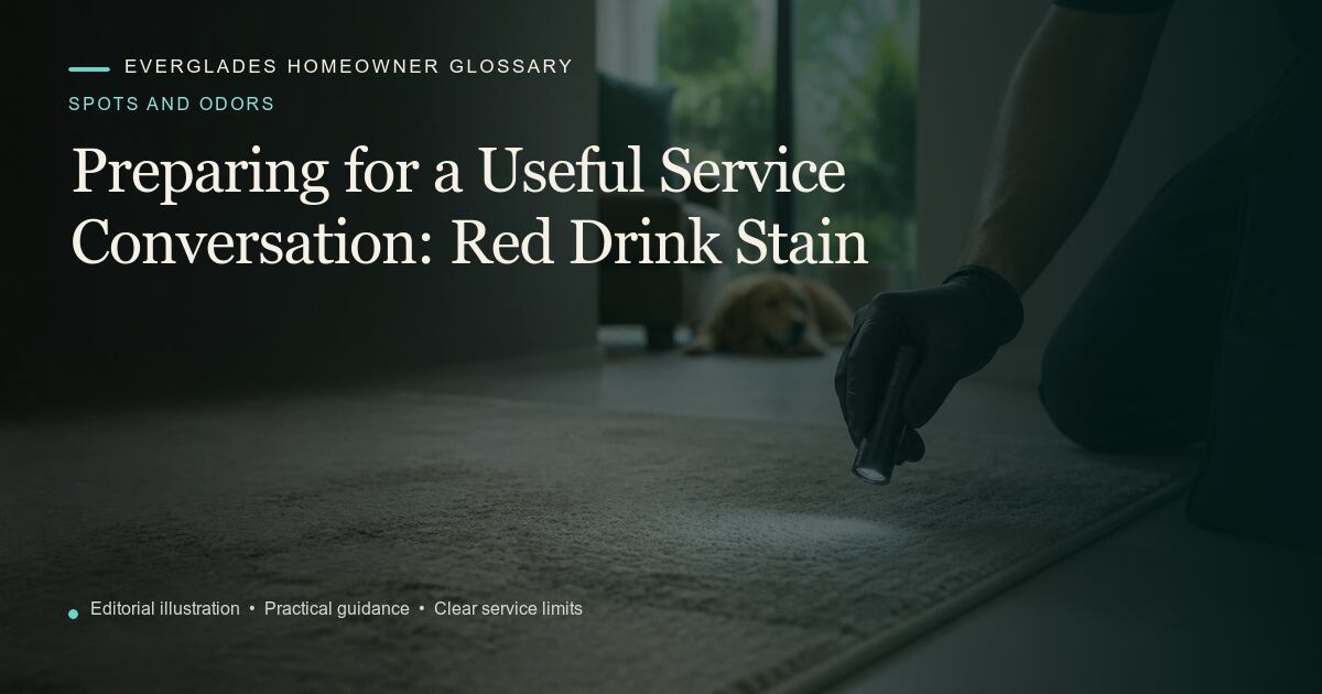 Editorial illustration for Red Drink Stain, part of the spots and odors glossary.