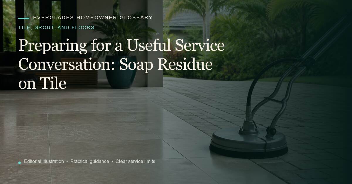 Editorial illustration for Soap Residue on Tile, part of the tile, grout, and floors glossary.