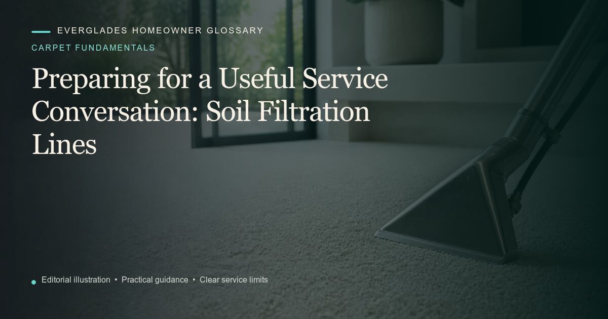 Editorial illustration for Soil Filtration Lines, part of the carpet fundamentals glossary.