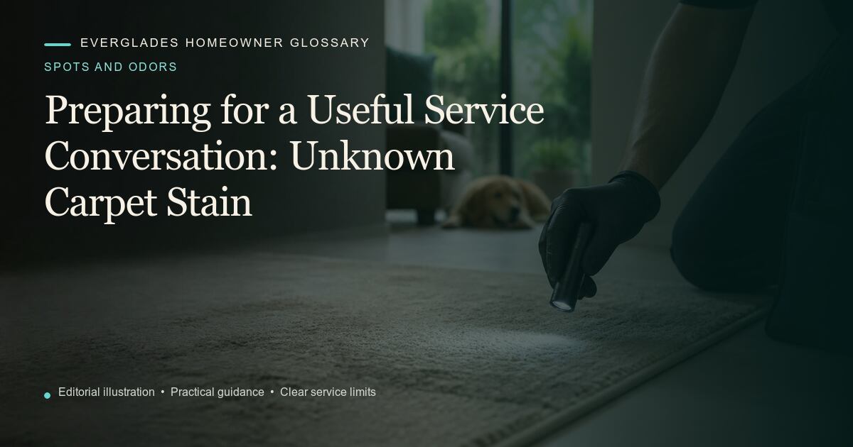 Editorial illustration for Unknown Carpet Stain, part of the spots and odors glossary.
