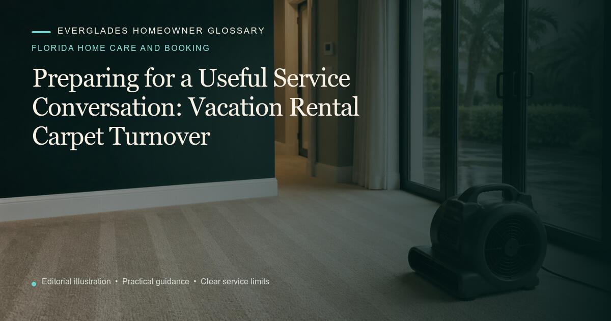 Editorial illustration for Vacation Rental Carpet Turnover, part of the florida home care and booking glossary.