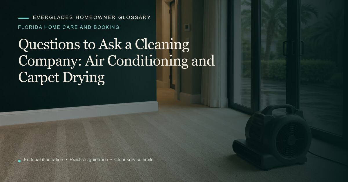 Editorial illustration for Air Conditioning and Carpet Drying, part of the florida home care and booking glossary.