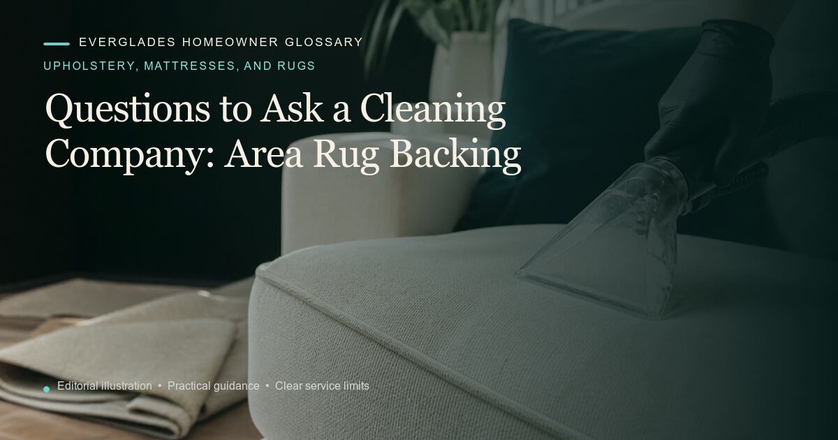 Editorial illustration for Area Rug Backing, part of the upholstery, mattresses, and rugs glossary.