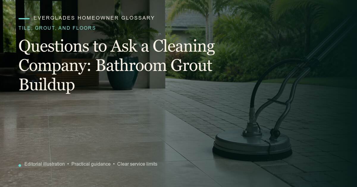 Editorial illustration for Bathroom Grout Buildup, part of the tile, grout, and floors glossary.