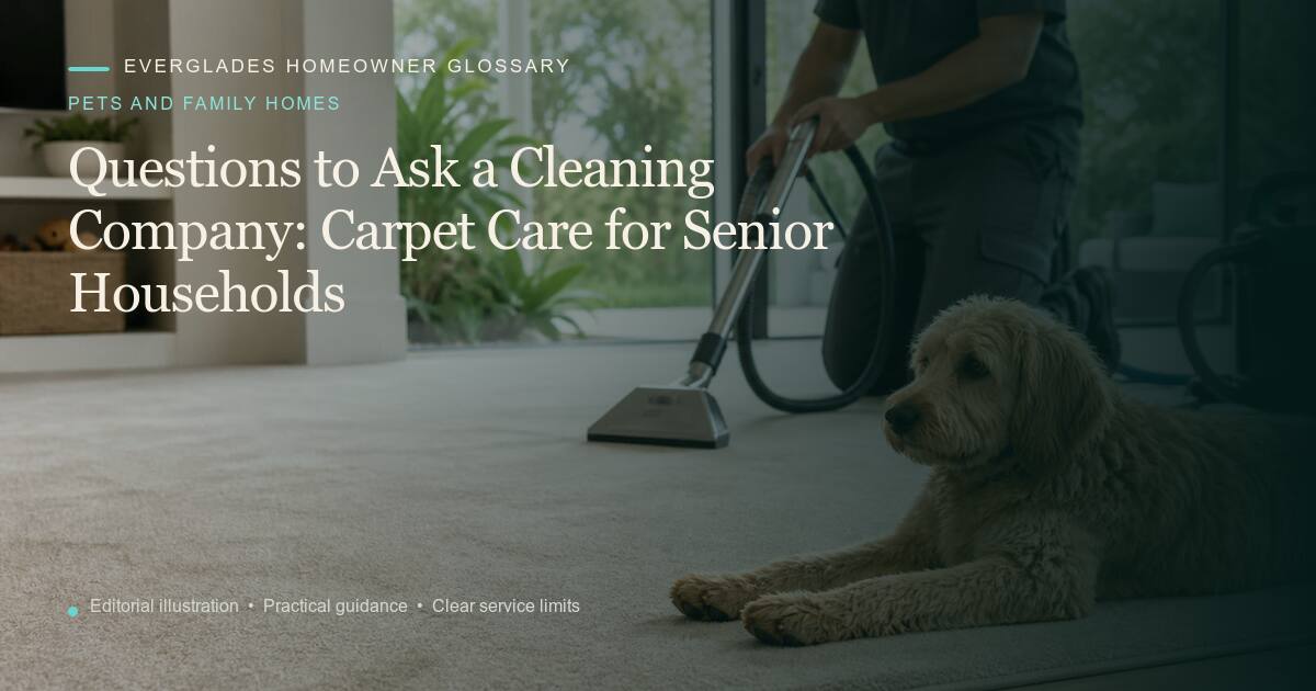 Editorial illustration for Carpet Care for Senior Households, part of the pets and family homes glossary.