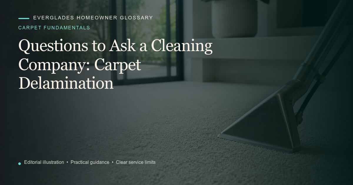 Editorial illustration for Carpet Delamination, part of the carpet fundamentals glossary.