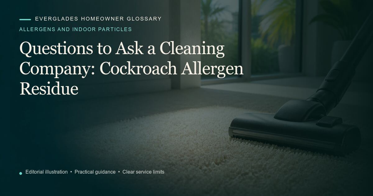 Editorial illustration for Cockroach Allergen Residue, part of the allergens and indoor particles glossary.