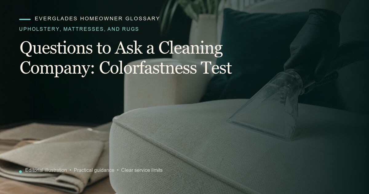 Editorial illustration for Colorfastness Test, part of the upholstery, mattresses, and rugs glossary.