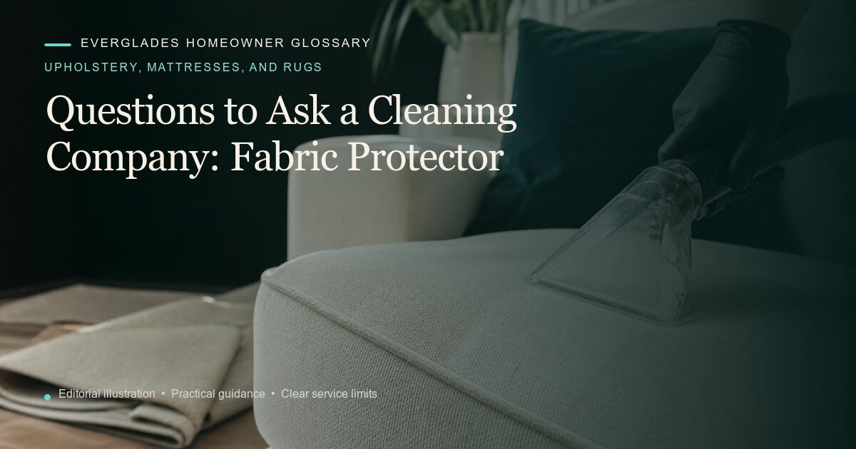 Editorial illustration for Fabric Protector, part of the upholstery, mattresses, and rugs glossary.