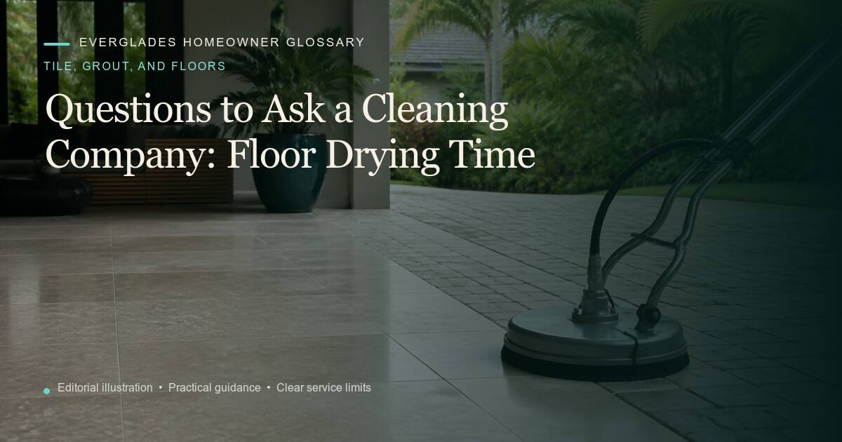Editorial illustration for Floor Drying Time, part of the tile, grout, and floors glossary.