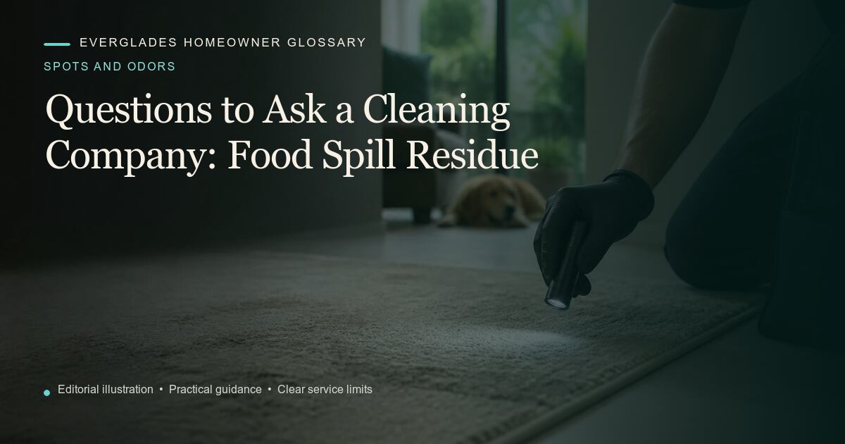 Editorial illustration for Food Spill Residue, part of the spots and odors glossary.