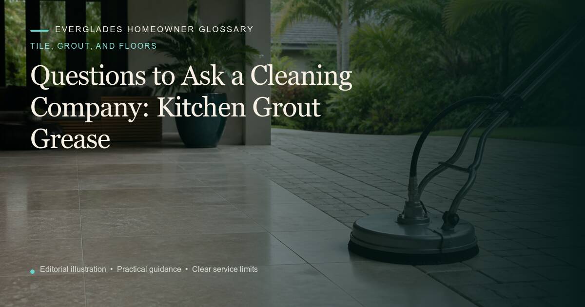 Editorial illustration for Kitchen Grout Grease, part of the tile, grout, and floors glossary.