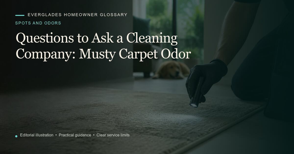 Editorial illustration for Musty Carpet Odor, part of the spots and odors glossary.