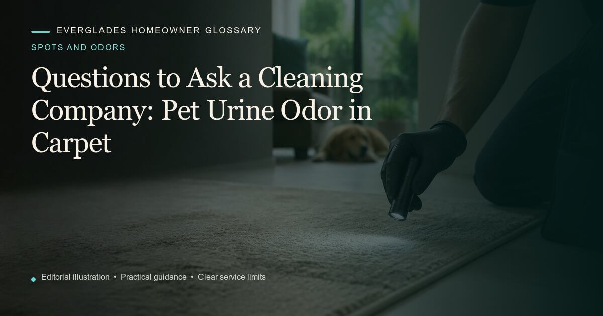 Editorial illustration for Pet Urine Odor in Carpet, part of the spots and odors glossary.