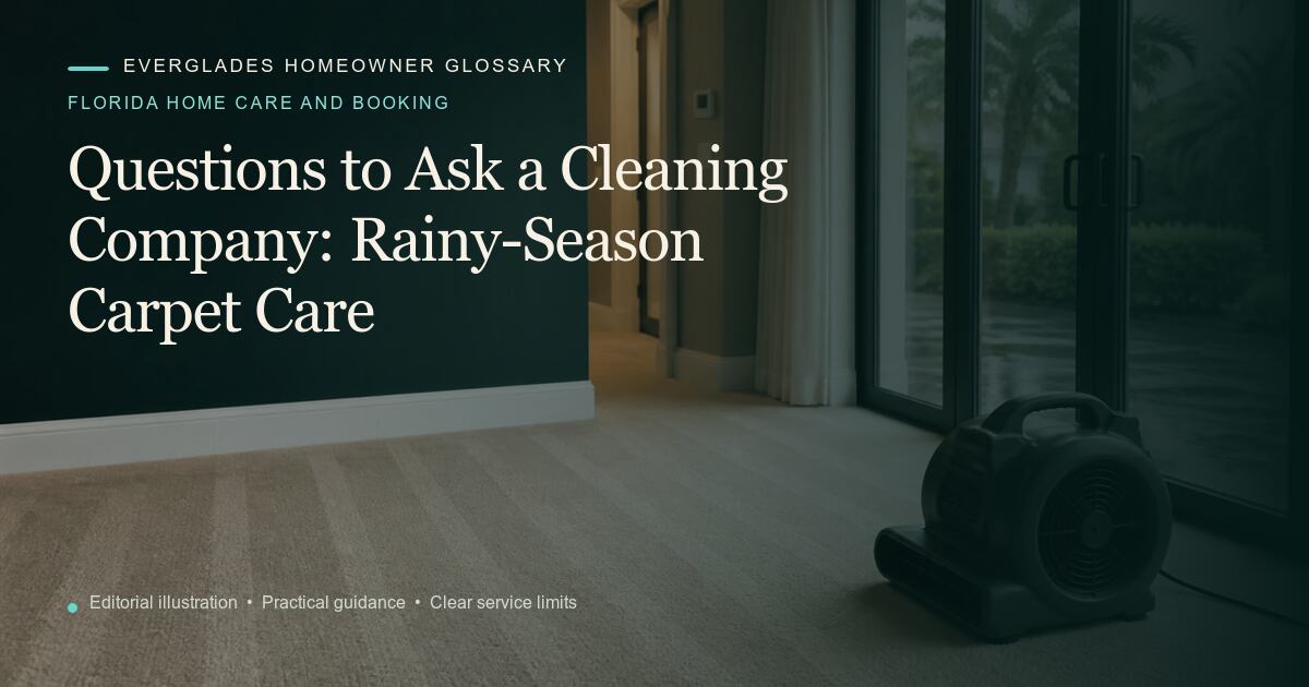 Editorial illustration for Rainy-Season Carpet Care, part of the florida home care and booking glossary.